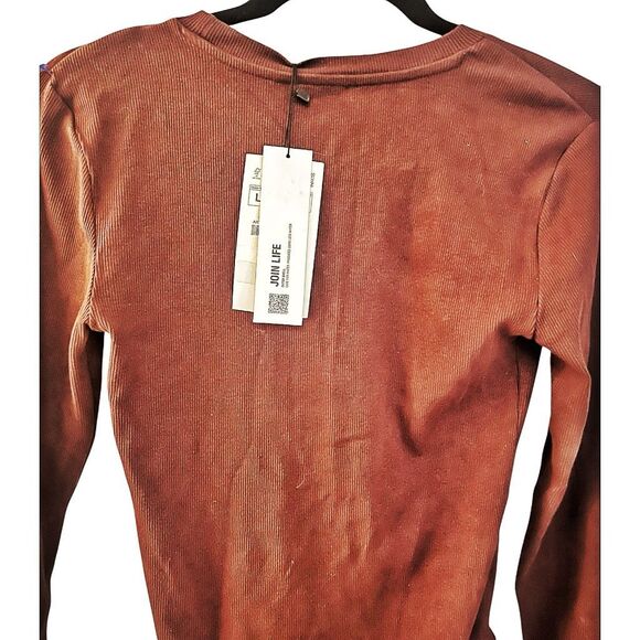 Zara Brown Ribbed Stretch Long Sleeve Bodysuit Size Large NWT - Picture 5 of 5